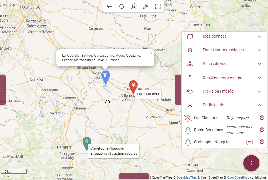 Kalisio Crisis - Suivi des disponibilités des équipes depuis la carte