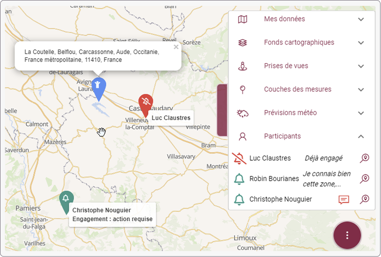 Kalisio Crisis - Suivi des disponibilités des équipes depuis la carte